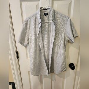 J Crew Cotton Linen Blue Stripe Collared Shirt